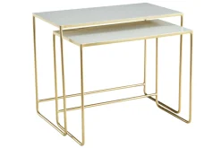 Miliboo Table Basse|Table D'appoint-Tables basses gigognes rectangulaires design blanc et métal doré (lot de 2) WESS
