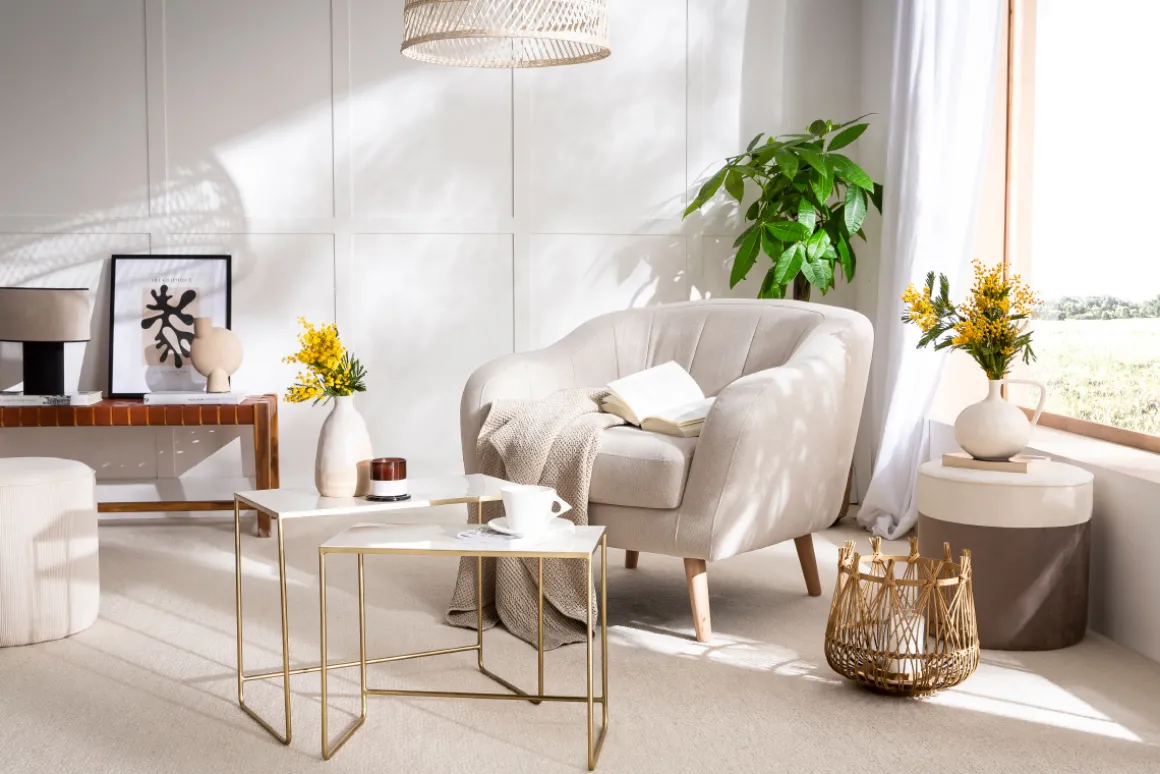 Miliboo Table Basse|Table D'appoint-Tables basses gigognes rectangulaires design blanc et métal doré (lot de 2) WESS