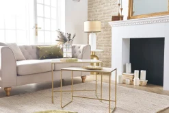 Miliboo Table Basse|Table D'appoint-Tables basses gigognes rectangulaires design blanc et métal doré (lot de 2) WESS