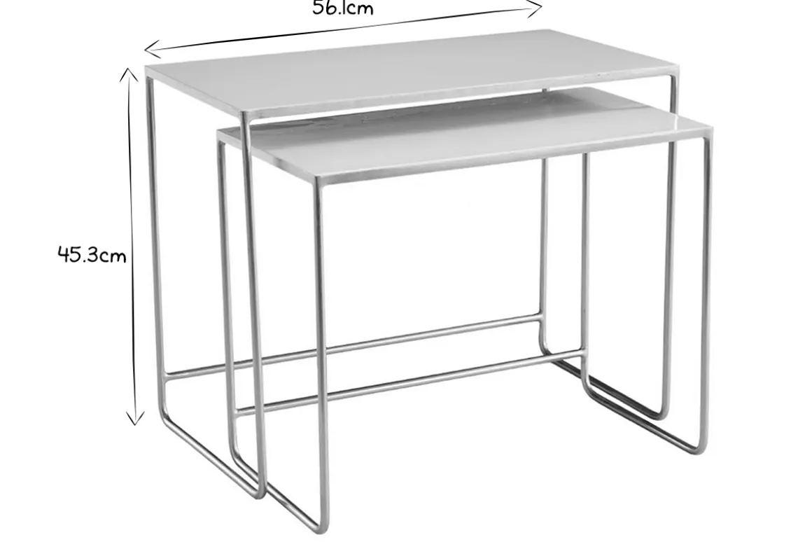 Miliboo Table Basse|Table D'appoint-Tables basses gigognes rectangulaires design blanc et métal doré (lot de 2) WESS