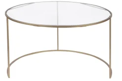 Miliboo Table Basse-Tables basses gigognes rondes design métal doré et verre teinté bleu pétrole (lot de 2) ROXO