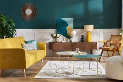 Miliboo Table Basse-Tables basses gigognes rondes design métal doré et verre teinté bleu pétrole (lot de 2) ROXO