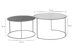 Miliboo Table Basse-Tables basses gigognes rondes design métal doré et verre teinté bleu pétrole (lot de 2) ROXO