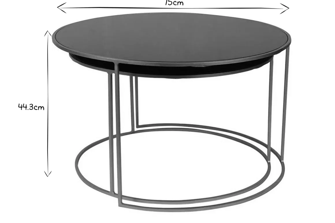 Miliboo Table Basse-Tables basses gigognes rondes design métal doré et verre teinté noir (lot de 2) ROXO