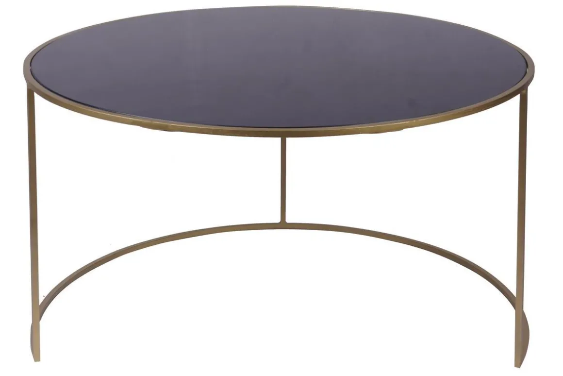 Miliboo Table Basse-Tables basses gigognes rondes design métal doré et verre teinté noir (lot de 2) ROXO