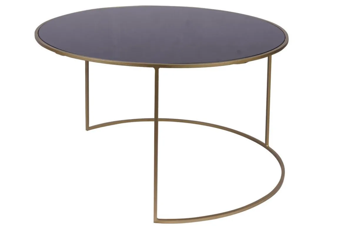 Miliboo Table Basse-Tables basses gigognes rondes design métal doré et verre teinté noir (lot de 2) ROXO