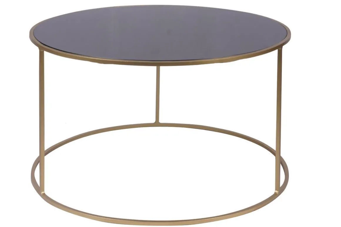 Miliboo Table Basse-Tables basses gigognes rondes design métal doré et verre teinté noir (lot de 2) ROXO