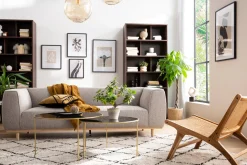 Miliboo Table Basse-Tables basses gigognes rondes design métal doré et verre teinté noir (lot de 2) ROXO