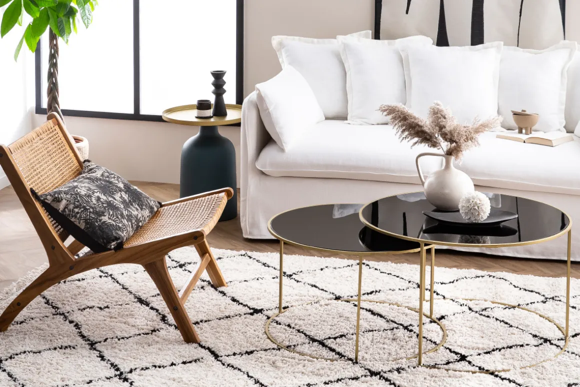 Miliboo Table Basse-Tables basses gigognes rondes design métal doré et verre teinté noir (lot de 2) ROXO