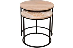 Miliboo Table Basse-Tables basses gigognes rondes bois manguier massif et métal noir (lot de 2) TOGETHER