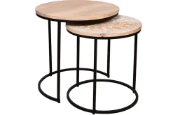 Miliboo Table Basse-Tables basses gigognes rondes bois manguier massif et métal noir (lot de 2) TOGETHER