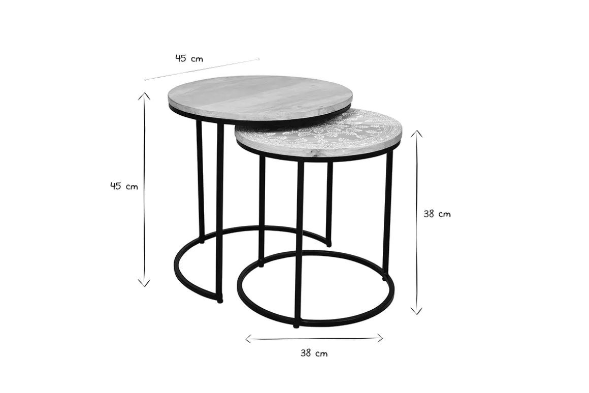 Miliboo Table Basse-Tables basses gigognes rondes bois manguier massif et métal noir (lot de 2) TOGETHER