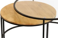 Miliboo Table Basse-Tables basses gigognes rondes verre trempé, bois manguier massif et métal noir (lot de 2) TAHL