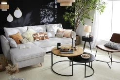 Miliboo Table Basse-Tables basses gigognes rondes bois manguier massif et métal noir (lot de 2) TAHL