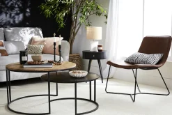 Miliboo Table Basse-Tables basses gigognes rondes bois manguier massif et métal noir (lot de 2) TAHL