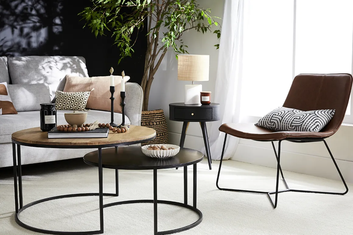 Miliboo Table Basse-Tables basses gigognes rondes bois manguier massif et métal noir (lot de 2) TAHL