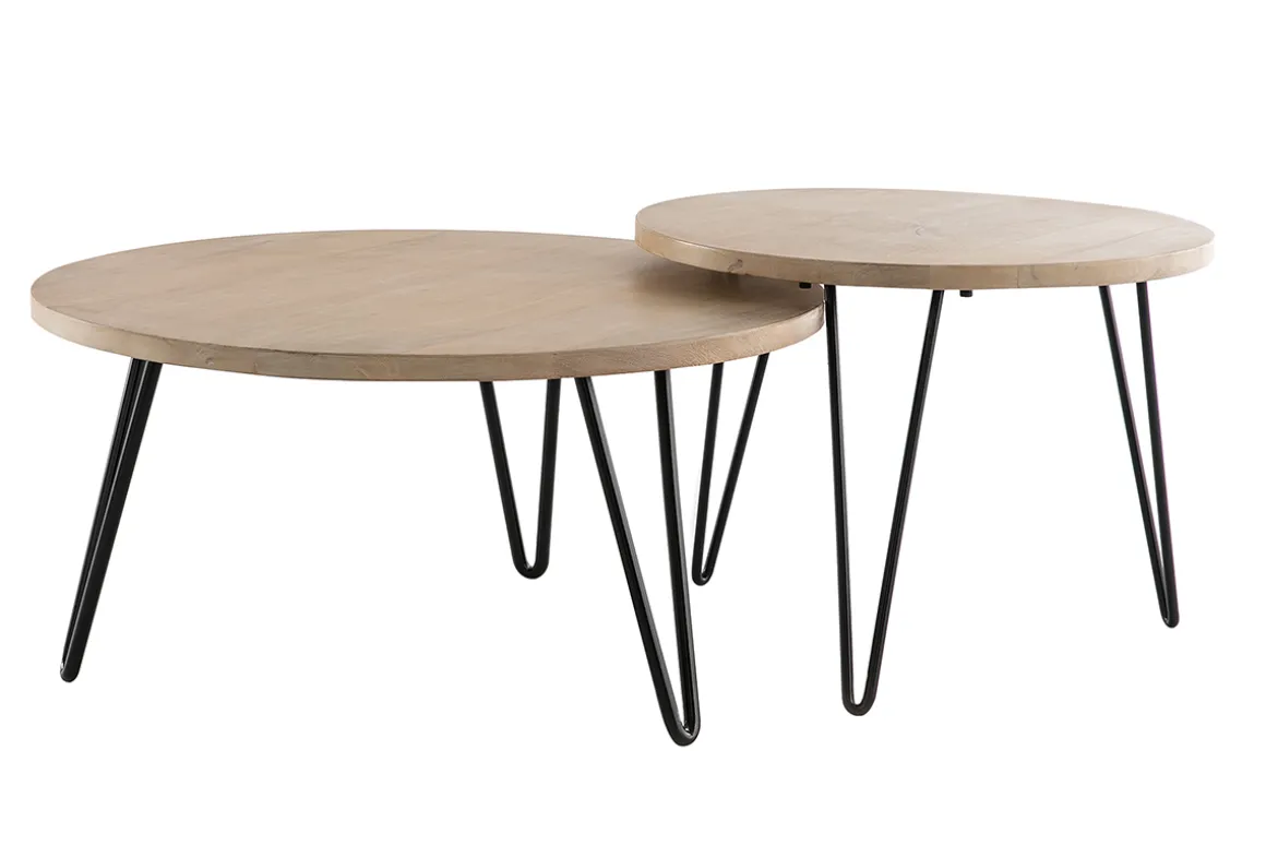 Miliboo Table Basse-Tables basses gigognes rondes bois manguier massif et métal noir (lot de 2) VIBES