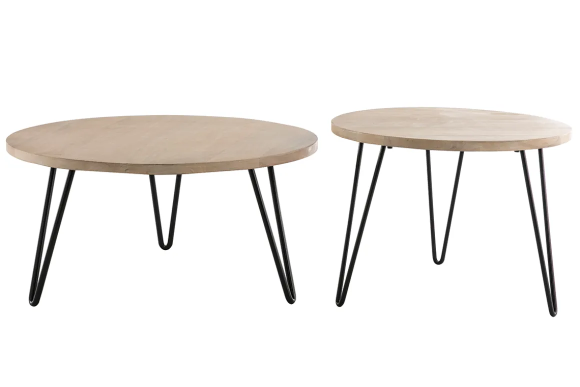 Miliboo Table Basse-Tables basses gigognes rondes bois manguier massif et métal noir (lot de 2) VIBES