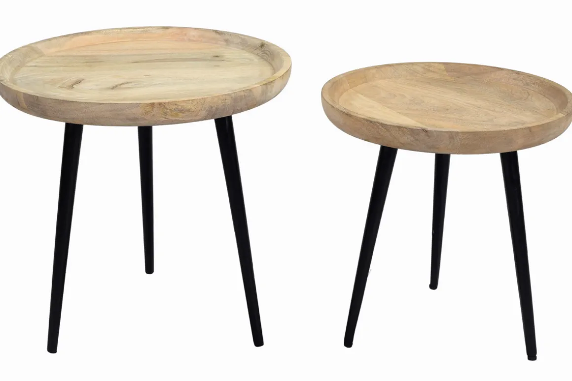 Miliboo Table Basse-Tables basses gigognes rondes bois manguier massif et métal noir (lot de 2) PYTA