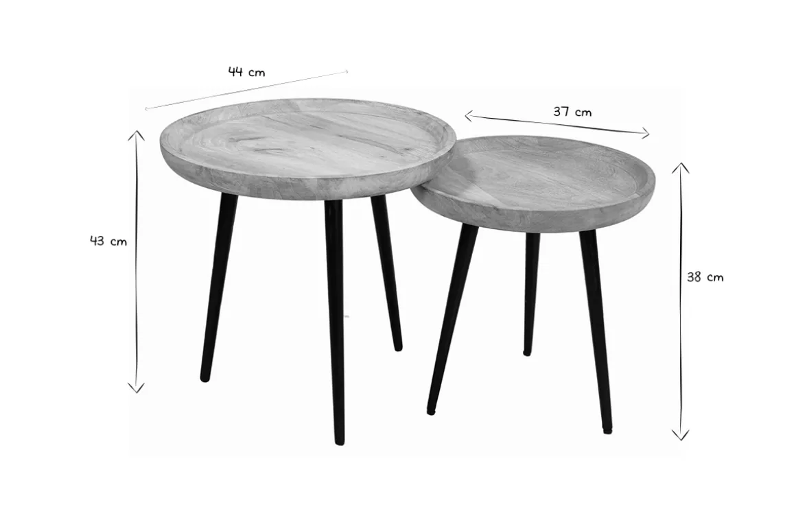 Miliboo Table Basse-Tables basses gigognes rondes bois manguier massif et métal noir (lot de 2) PYTA