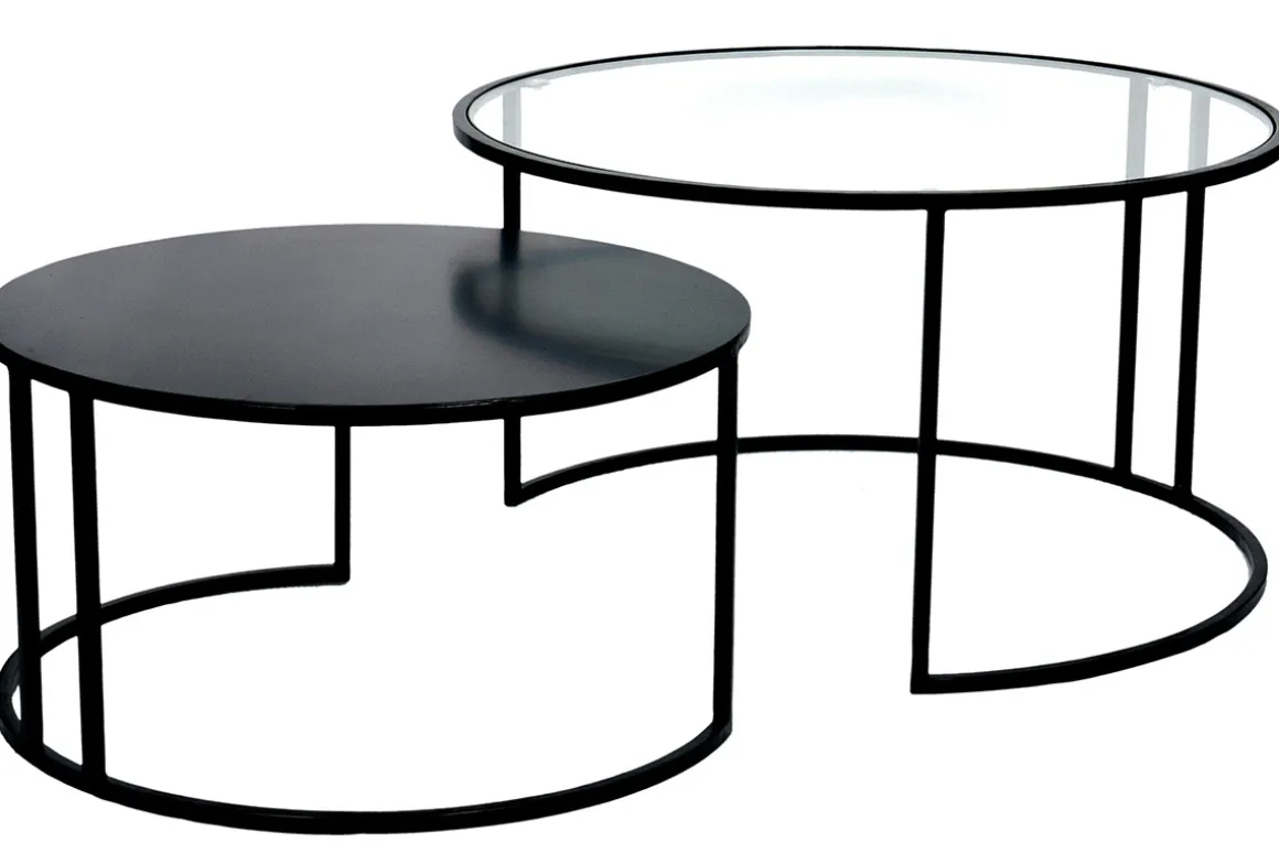 Miliboo Table Basse-Tables basses gigognes rondes design verre trempé et métal noir TAHL (lot de 2)