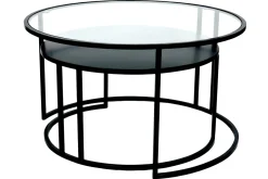 Miliboo Table Basse-Tables basses gigognes rondes design verre trempé et métal noir TAHL (lot de 2)
