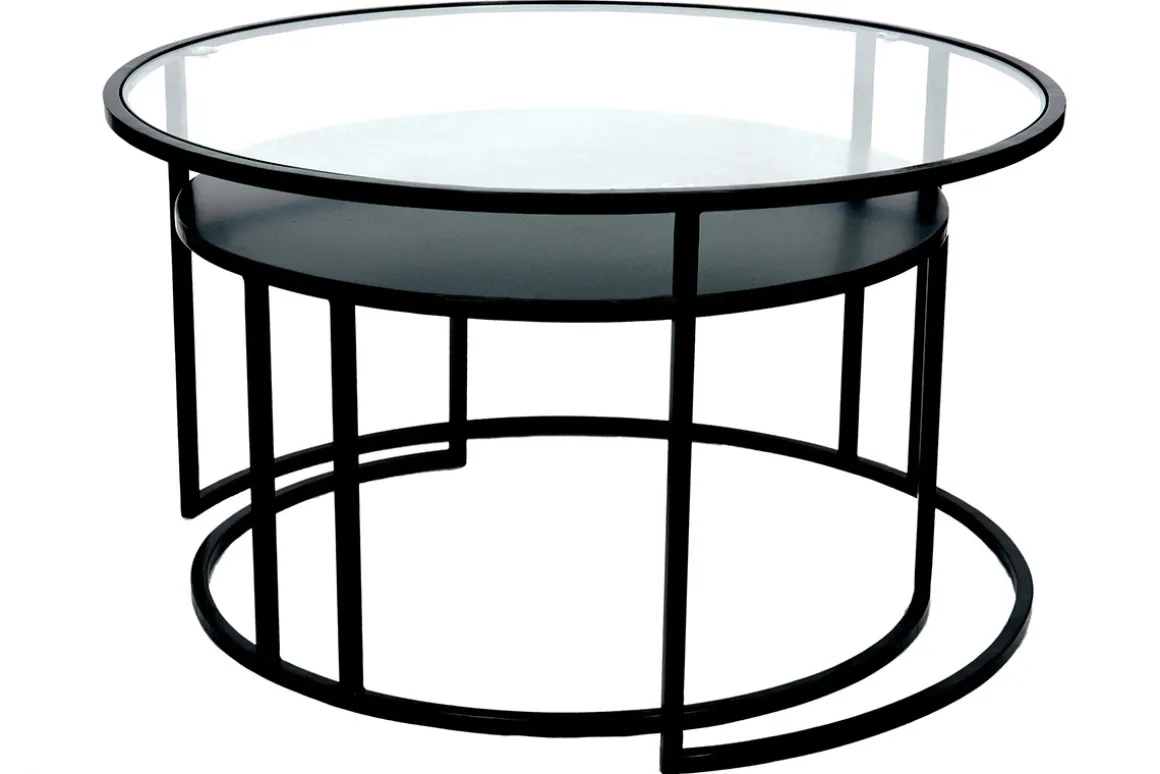 Miliboo Table Basse-Tables basses gigognes rondes design verre trempé et métal noir TAHL (lot de 2)