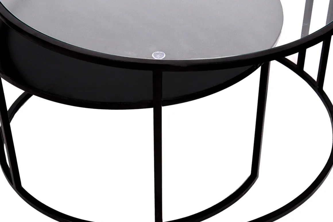 Miliboo Table Basse-Tables basses gigognes rondes design verre trempé et métal noir TAHL (lot de 2)