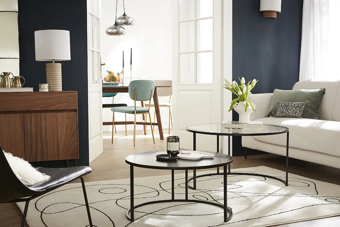 Miliboo Table Basse-Tables basses gigognes rondes design verre trempé et métal noir TAHL (lot de 2)