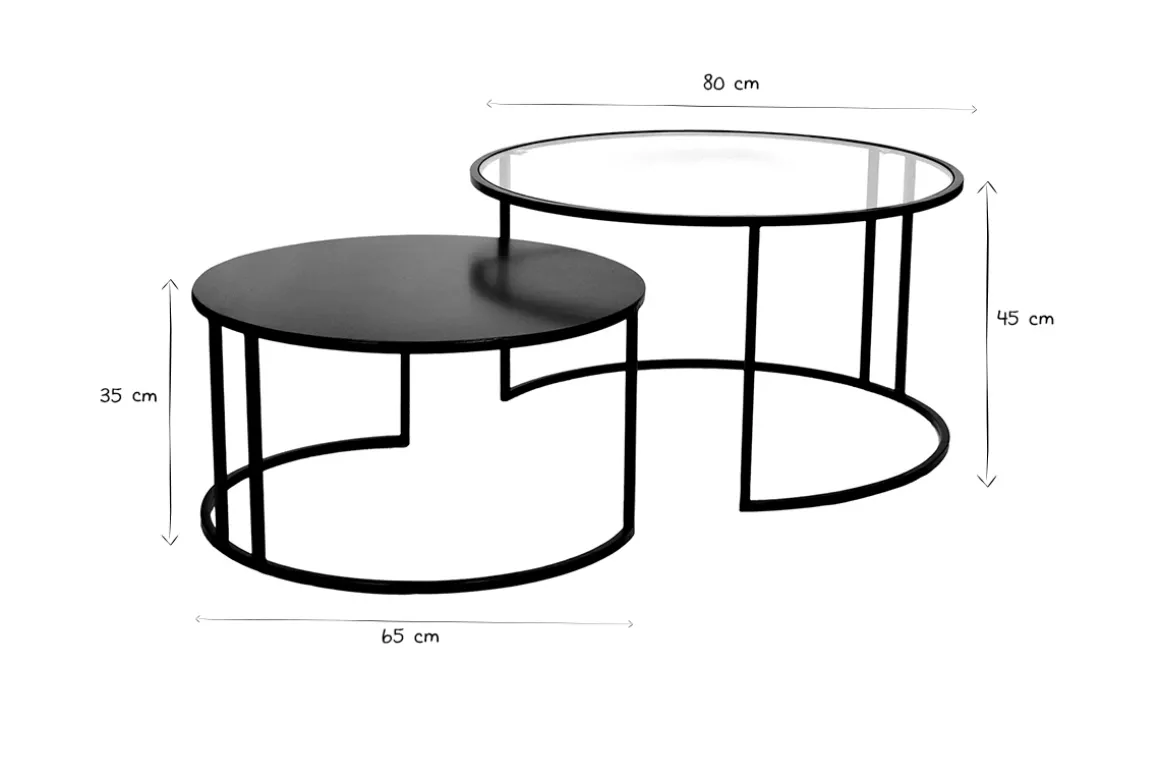 Miliboo Table Basse-Tables basses gigognes rondes design verre trempé et métal noir TAHL (lot de 2)
