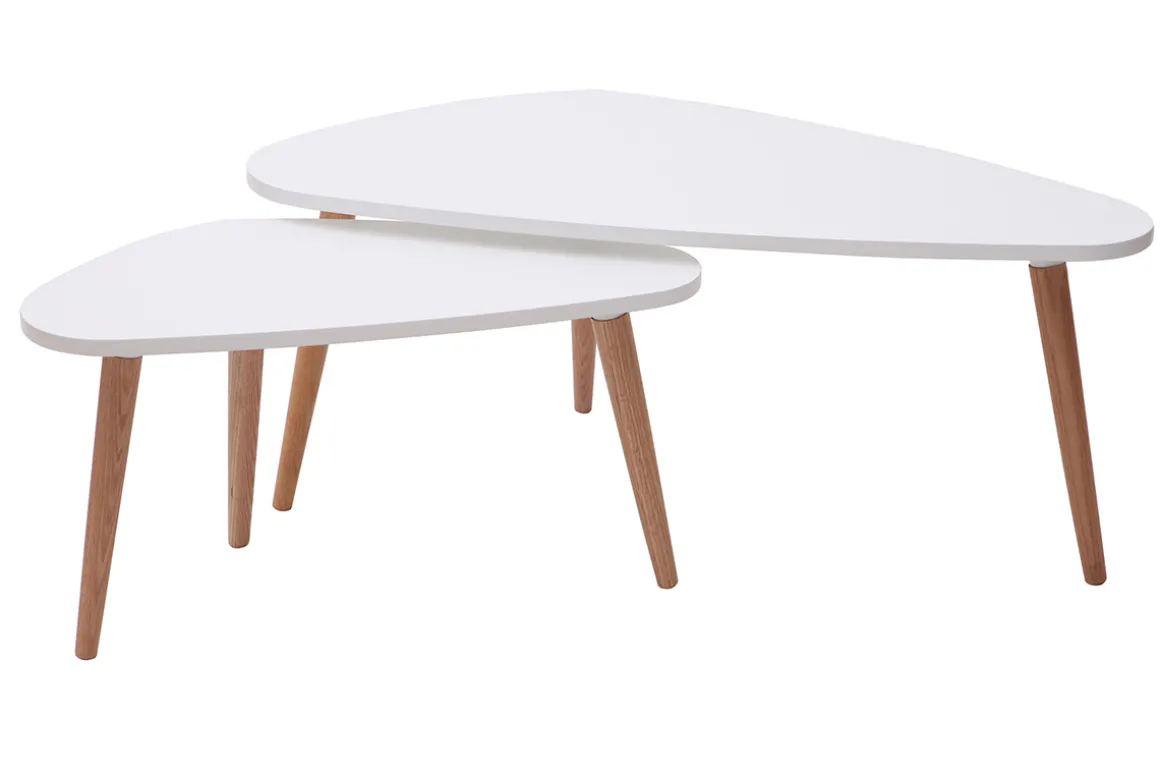 Miliboo Table Basse|Table D'appoint-Tables basses gigognes scandinaves blanc et bois clair chêne massif (lot de 2) ARTIK
