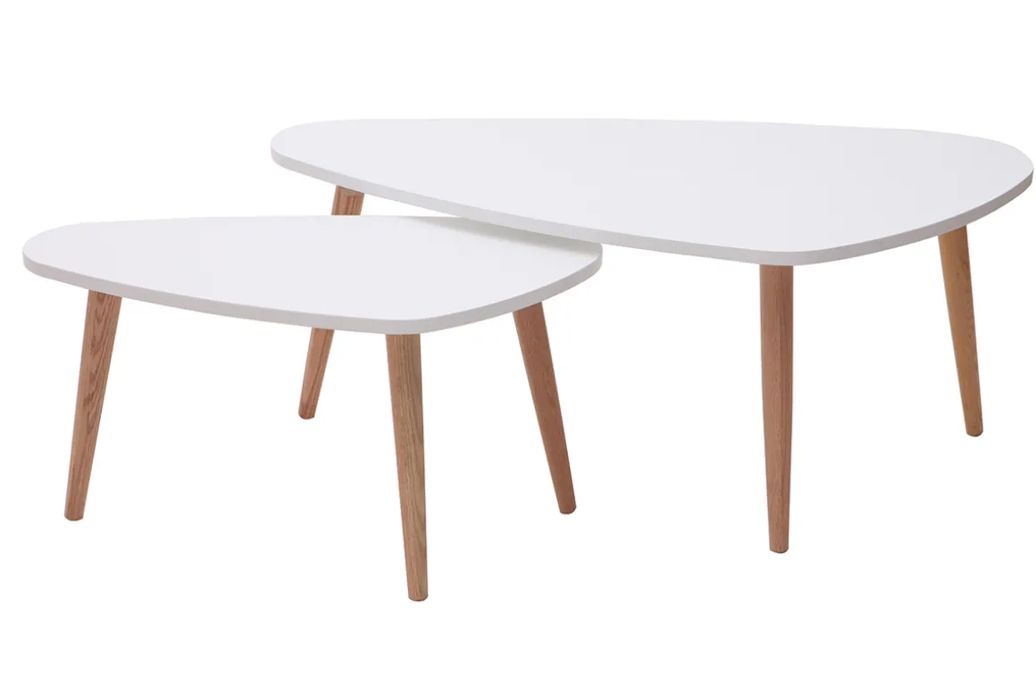 Miliboo Table Basse|Table D'appoint-Tables basses gigognes scandinaves blanc et bois clair chêne massif (lot de 2) ARTIK