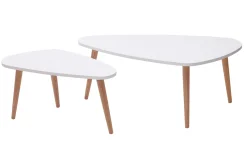 Miliboo Table Basse|Table D'appoint-Tables basses gigognes scandinaves blanc et bois clair chêne massif (lot de 2) ARTIK
