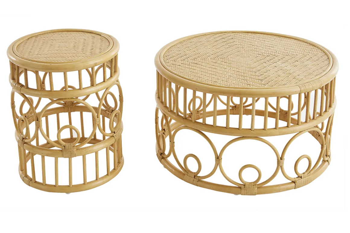 Miliboo Table Basse-Tables basses rondes en rotin et bambou D70 cm et D40 cm (lot de 2) SORAYA
