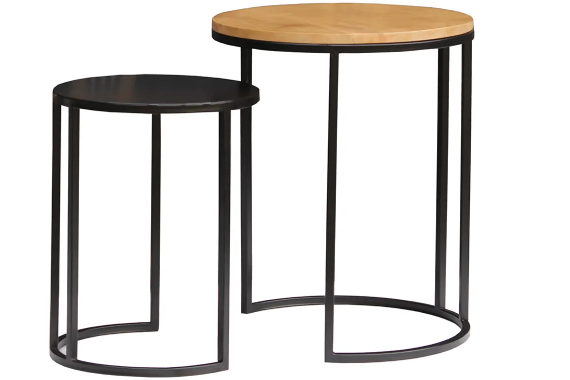 Miliboo Table D'appoint-Tables d'appoint gigognes en bois manguier massif et métal noir TAHL