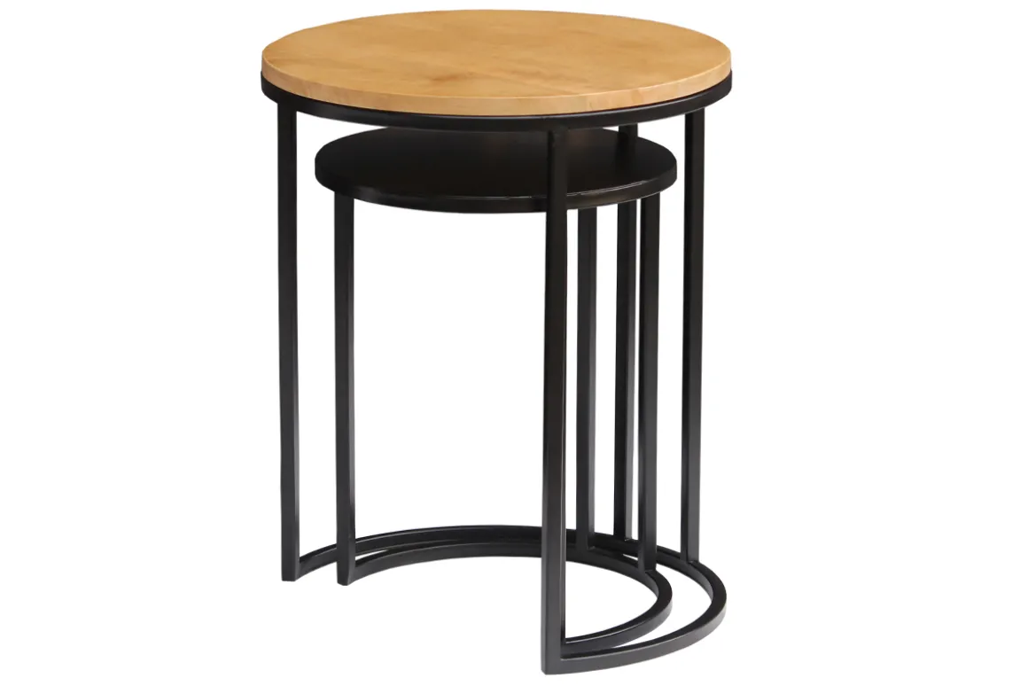 Miliboo Table D'appoint-Tables d'appoint gigognes en bois manguier massif et métal noir TAHL