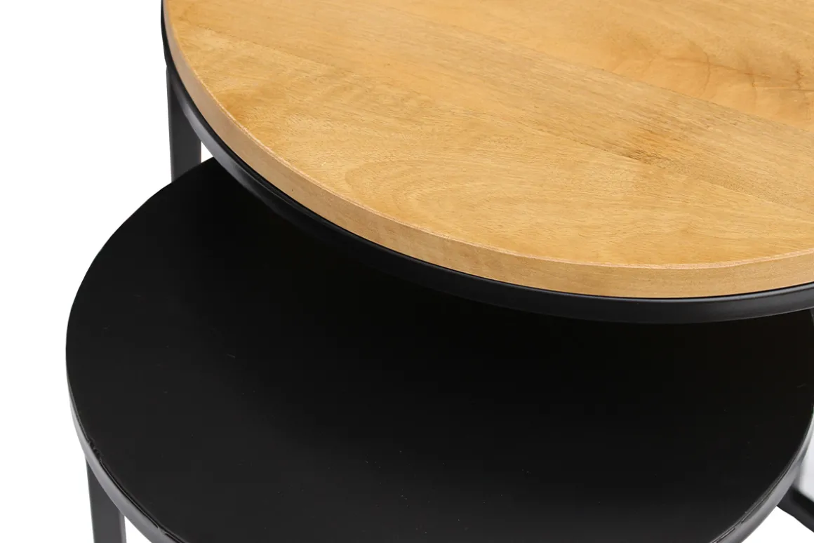 Miliboo Table D'appoint-Tables d'appoint gigognes en bois manguier massif et métal noir TAHL