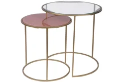 Miliboo Table D'appoint-Tables d'appoint gigognes en verre teinté rose et métal doré (lot de 2) JANE