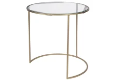 Miliboo Table D'appoint-Tables d'appoint gigognes en verre teinté rose et métal doré (lot de 2) JANE