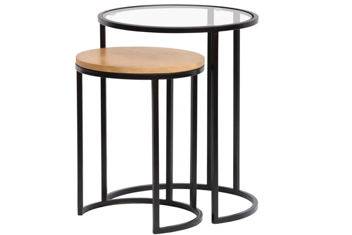 Miliboo Table D'appoint-Tables d'appoint gigognes en verre trempé et bois manguier massif TAHL