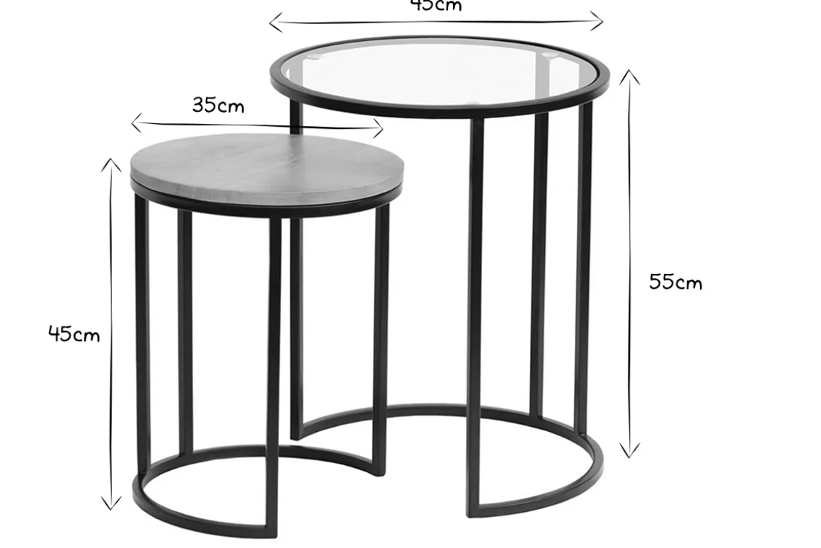 Miliboo Table D'appoint-Tables d'appoint gigognes en verre trempé et bois manguier massif TAHL