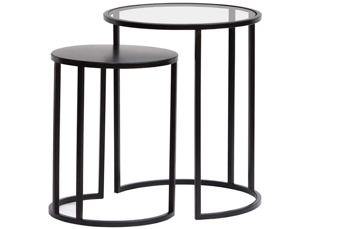 Miliboo Table D'appoint-Tables d'appoint gigognes en verre trempé et métal noir TAHL