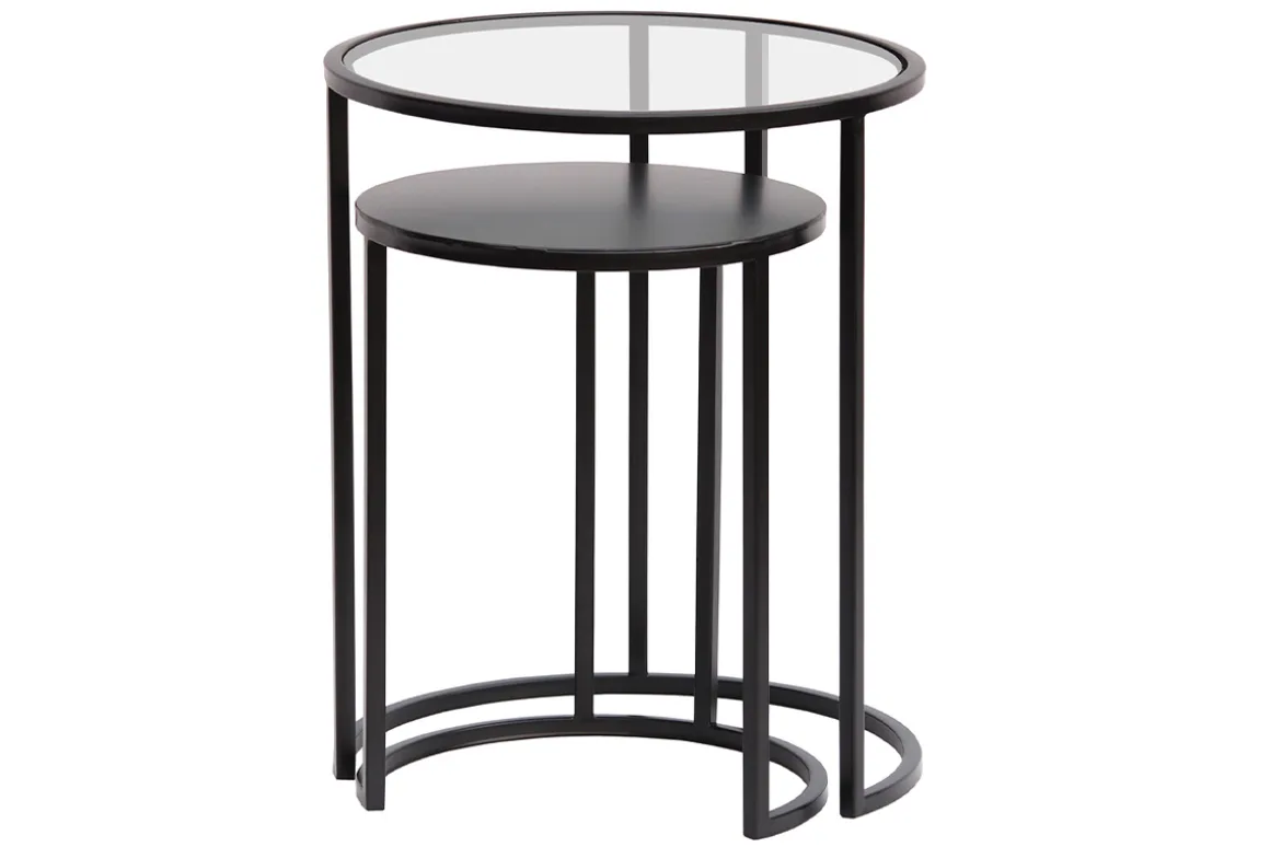 Miliboo Table D'appoint-Tables d'appoint gigognes en verre trempé et métal noir TAHL