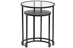 Miliboo Table D'appoint-Tables d'appoint gigognes en verre trempé et métal noir TAHL