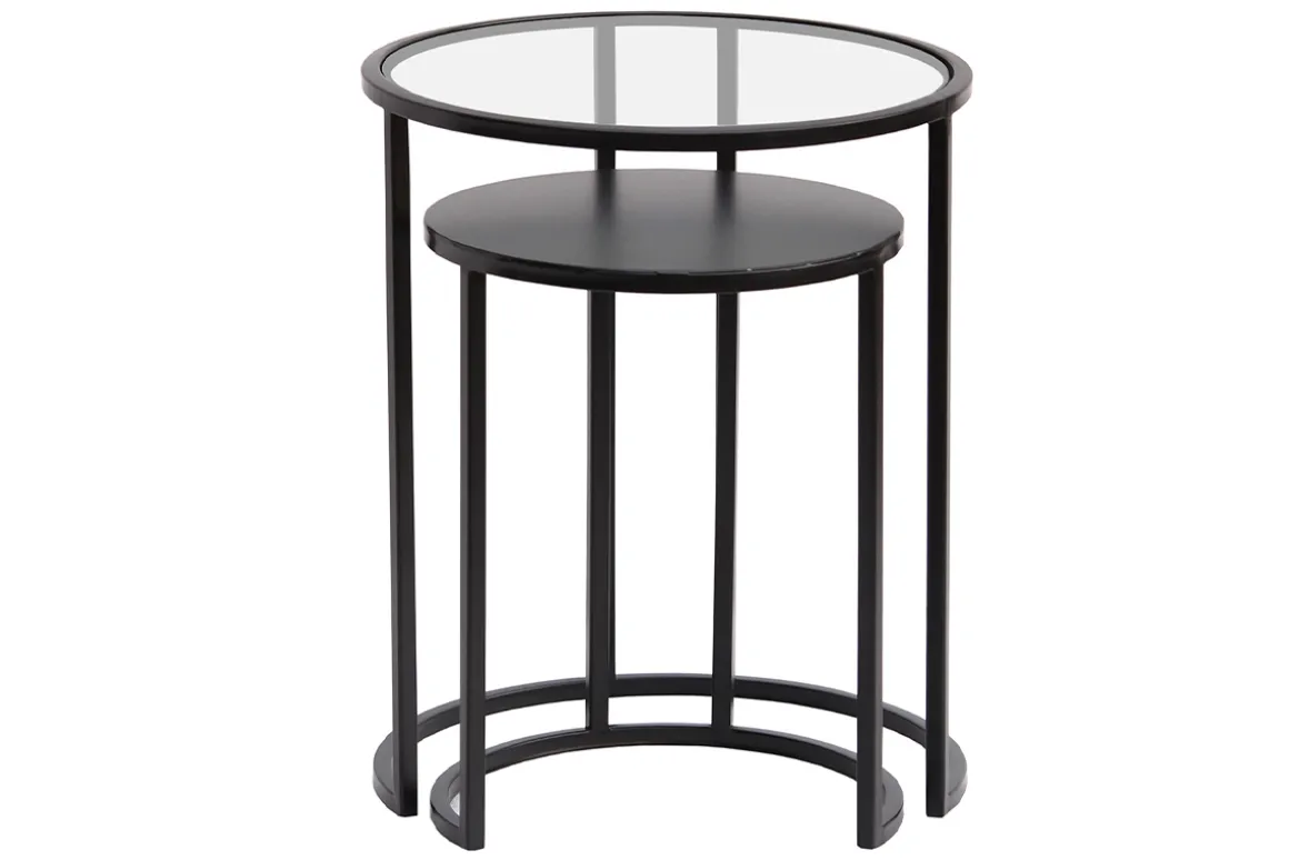 Miliboo Table D'appoint-Tables d'appoint gigognes en verre trempé et métal noir TAHL