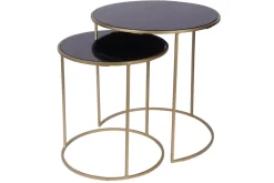 Miliboo Table D'appoint-Tables d'appoint gigognes en verre teinté noir et métal doré (lot de 2) JANE