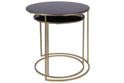 Miliboo Table D'appoint-Tables d'appoint gigognes en verre teinté noir et métal doré (lot de 2) JANE