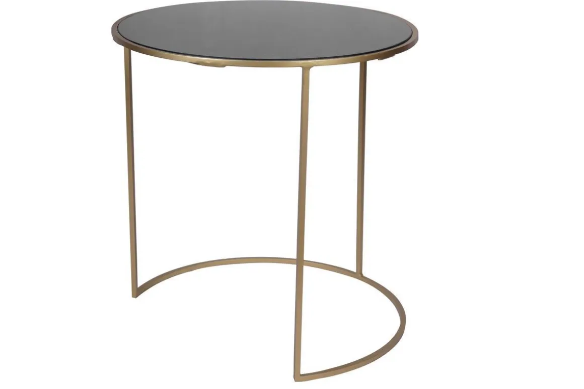 Miliboo Table D'appoint-Tables d'appoint gigognes en verre teinté noir et métal doré (lot de 2) JANE