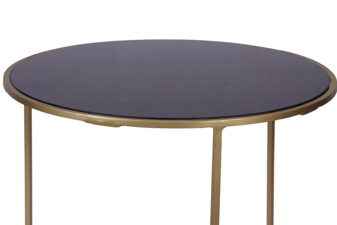 Miliboo Table D'appoint-Tables d'appoint gigognes en verre teinté noir et métal doré (lot de 2) JANE