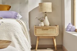 Miliboo Table De Chevet-Tables de chevet avec tiroir en bois clair frêne et cannage rotin L50 cm (lot de 2) ATHÈNE